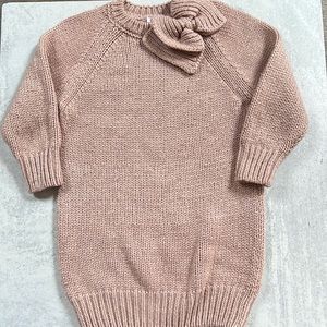 Il Gufo girls pink sweater dress bow neck metallic knit sz 6